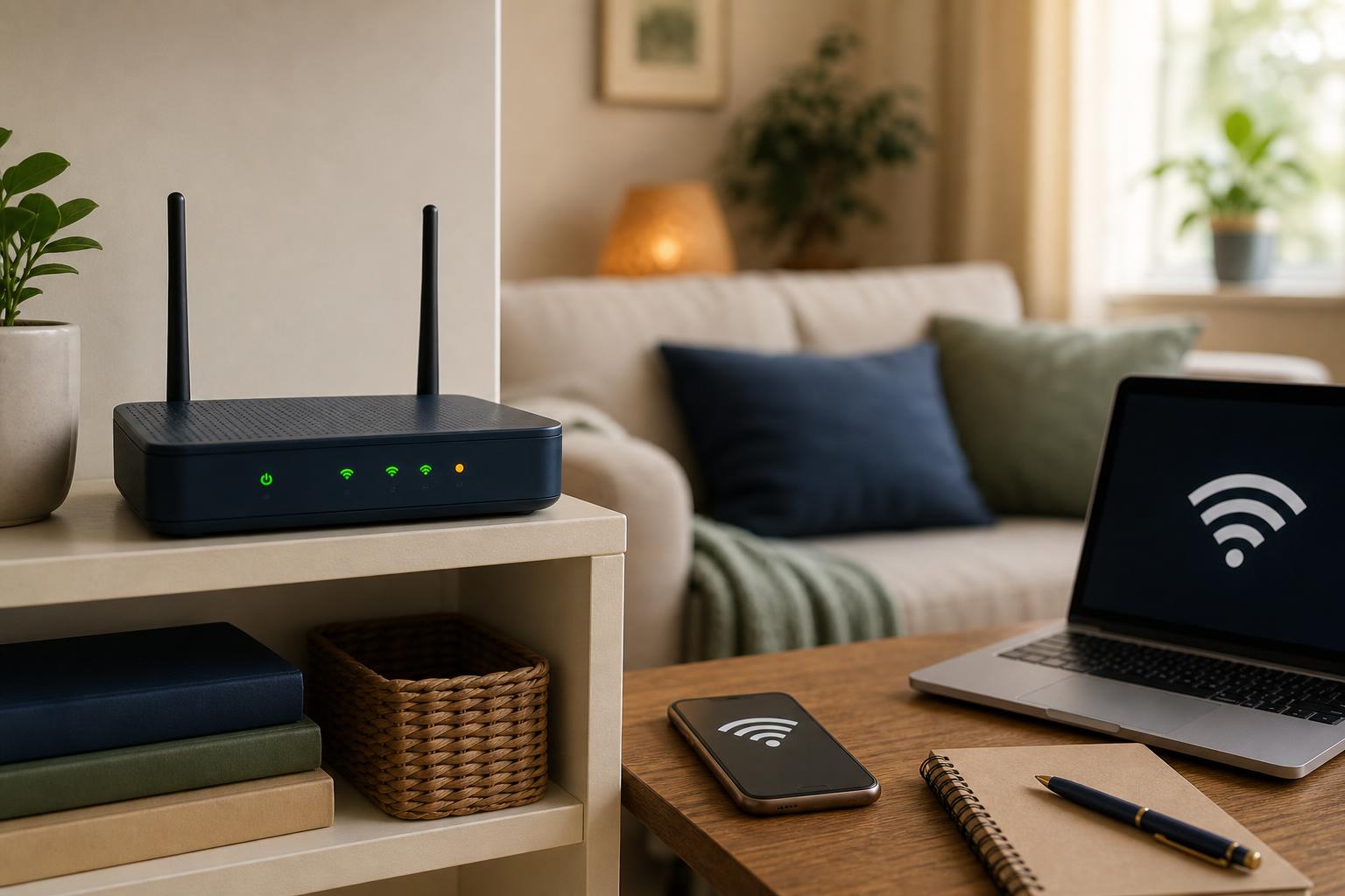 Home router and devices showing Wi‑Fi icons